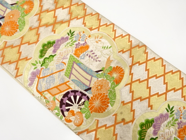 JAPANESE KIMONO / ANTIQUE FUKURO OBI / SILK / WOVEN CARRIAGE